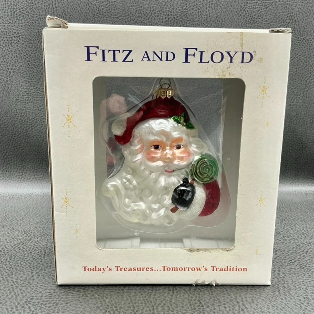 Fitz And Floyd Christmas Ornament Blown Glass Santa Claus Holiday Collectible